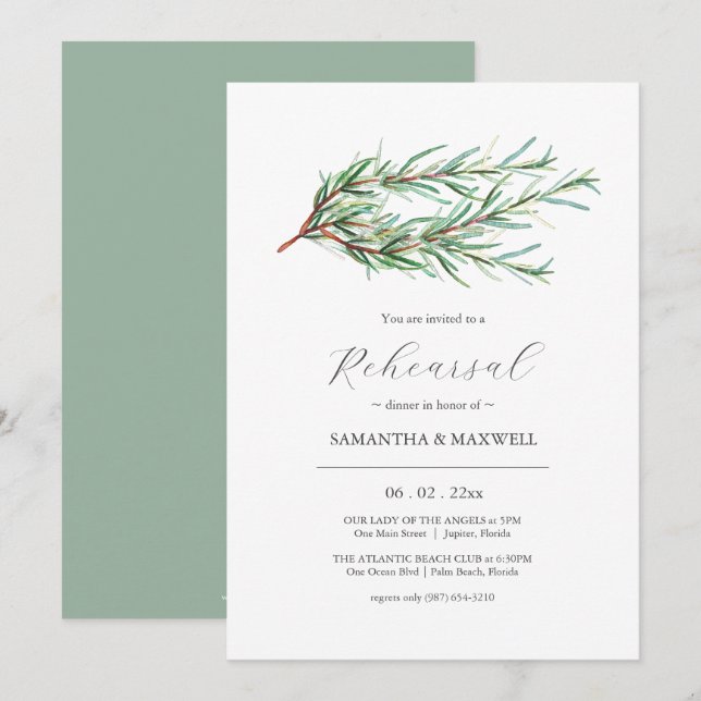 Invitation Dîner de répétition Mariage d'aquarelle botanique (Devant / Derrière)