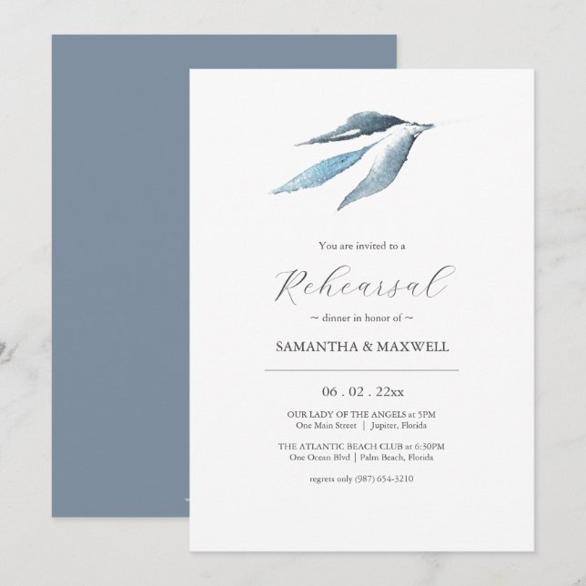 Invitation Dîner de répétition Mariage d'aquarelle botanique (Devant / Derrière)
