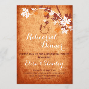 Invitation Dîner de répétition mariage de automne orange feui