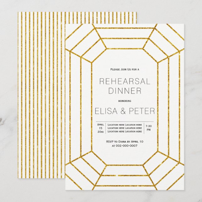 Invitation Dîner de répétition mariage de bijoux en or (Devant / Derrière)