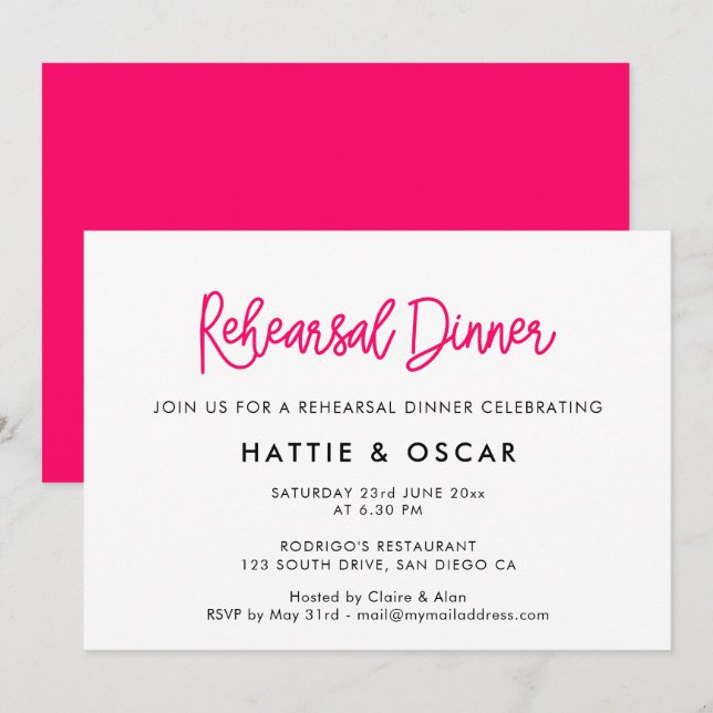 Invitation Dîner de répétition mariage de calligraphie modern (Devant / Derrière)