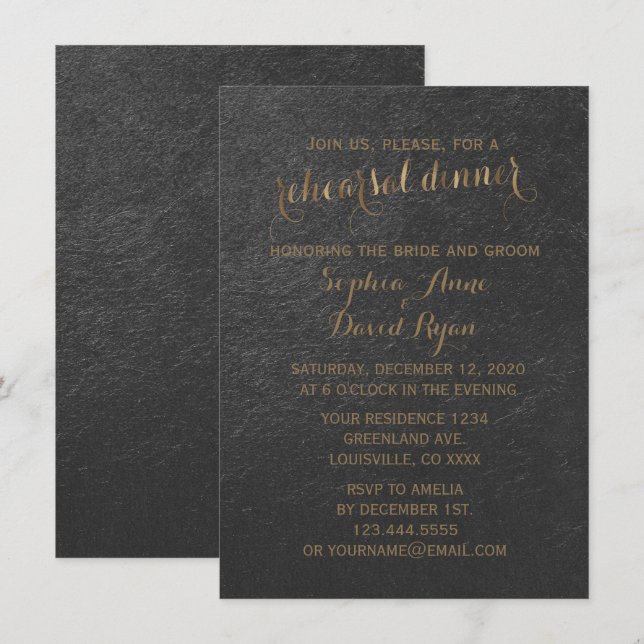 Invitation Dîner de répétition Mariage de Charme Gold Foil (Devant / Derrière)
