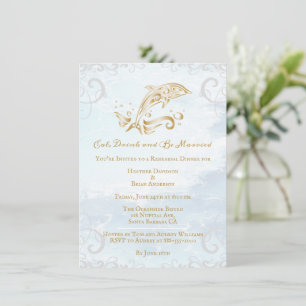 Invitation Dîner de répétition Mariage de dauphin d'or Invita