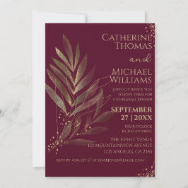 Invitation Dîner de répétition Mariage de la feuille d'or de 