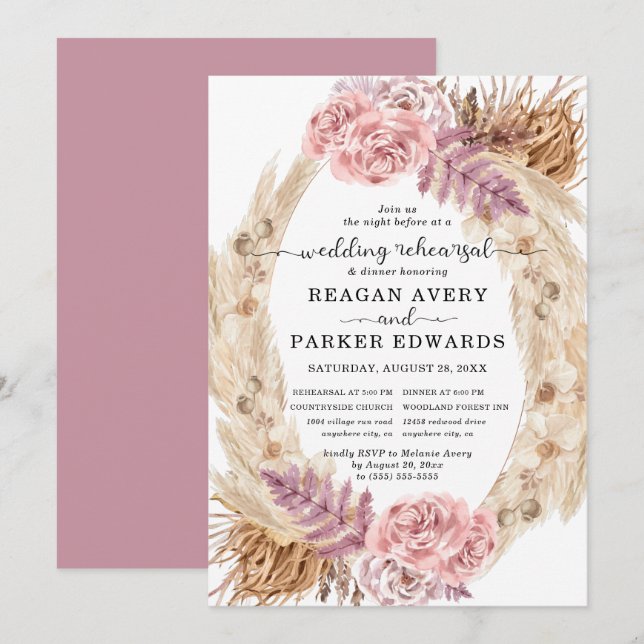 Invitation Dîner de répétition Mariage de la laiton séchée Pa (Devant / Derrière)