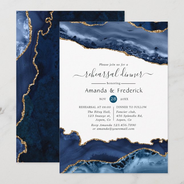 Invitation Dîner de répétition Mariage de la Marine et de la  (Devant / Derrière)