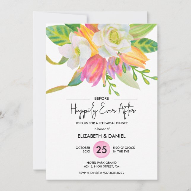 Invitation Dîner de répétition Mariage de la tulipe rose aqua (Devant)