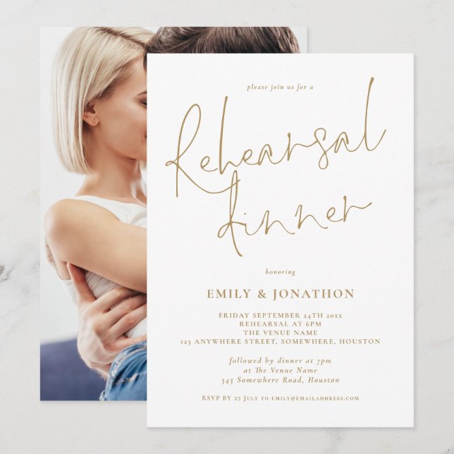 Invitation Dîner de répétition Mariage de l'écriture moderne  (Devant / Derrière)