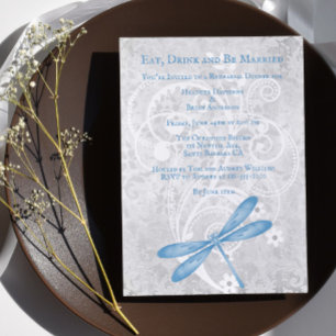 Invitation Dîner de répétition Mariage de libellules bleues I
