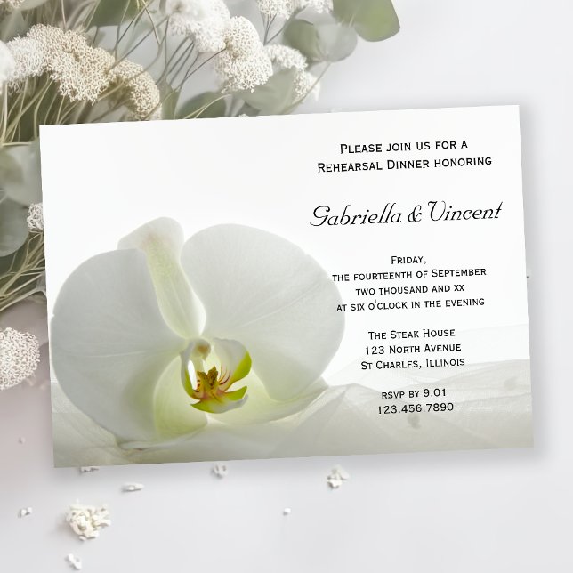 Invitation Dîner de répétition Mariage de l'orchidée blanche  (Créateur téléchargé)