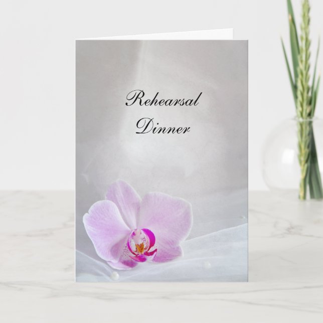 Invitation Dîner de répétition Mariage de l'orchidée rose et  (Devant)