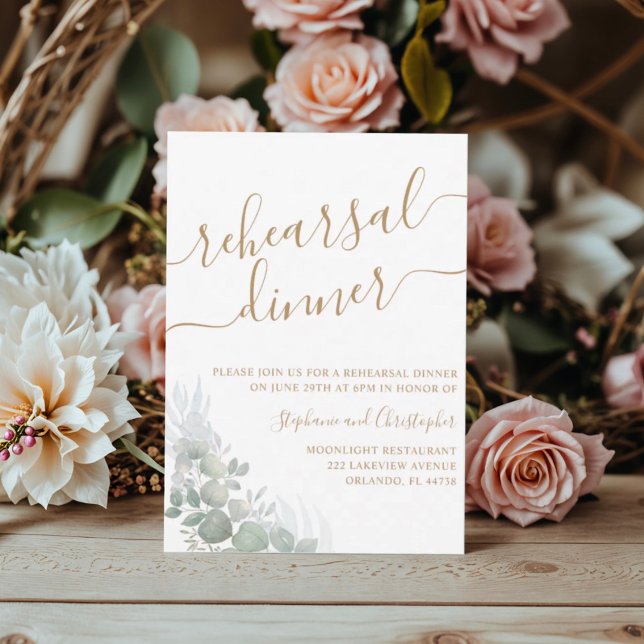 Invitation Dîner de répétition Mariage de script d'or de feui (Créateur téléchargé)