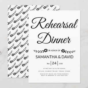 Invitation Dîner de répétition mariage de typographie noir et