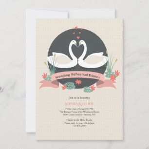 Invitation Dîner de répétition Mariage des cygnes gracieux In