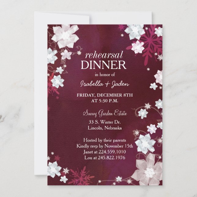 Invitation Dîner de répétition Mariage d'hiver de Bourgogne (Devant)