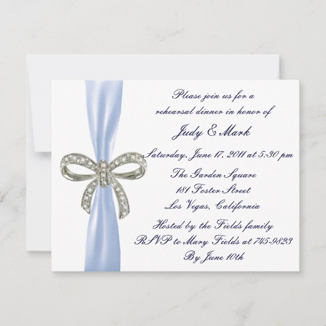 Invitation Dîner de répétition Mariage Diamond bleu Invitatio (Devant)