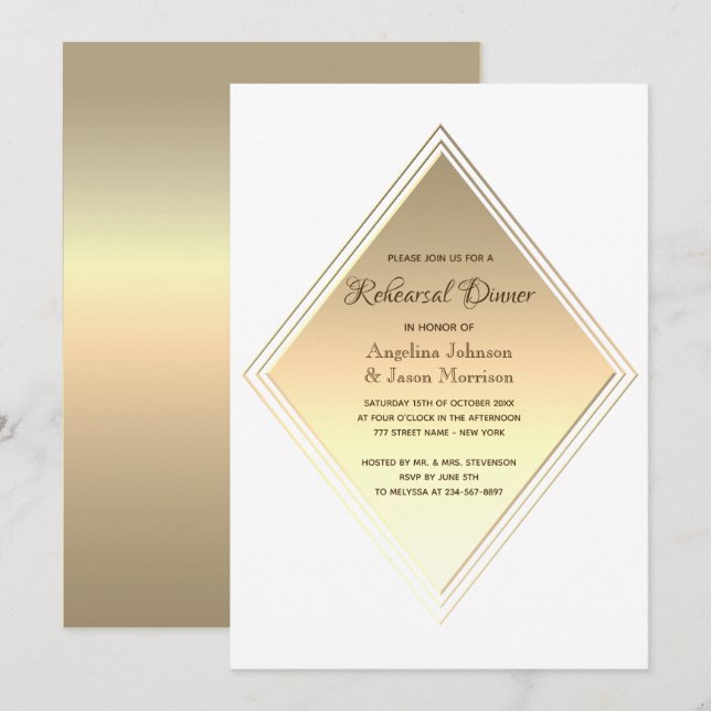 Invitation Dîner de répétition Mariage d'or moderne (Devant / Derrière)