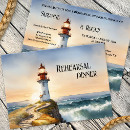 Invitation Dîner de répétition Mariage du phare d'aquarelle