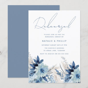 Invitation Dîner de répétition Mariage Dusty Blue Florals