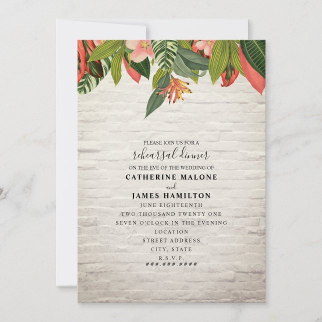 Invitation Dîner de répétition Mariage en brique blanche trop (Devant)