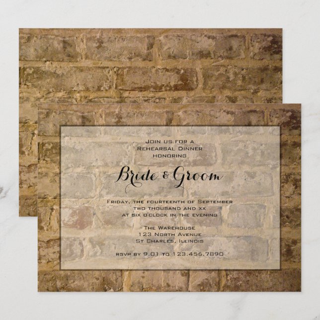 Invitation Dîner de répétition Mariage en briques chic indust (Devant / Derrière)