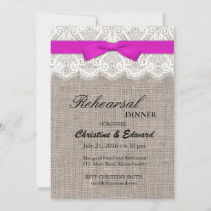 Invitation Dîner de répétition Mariage en dentelle et en tach
