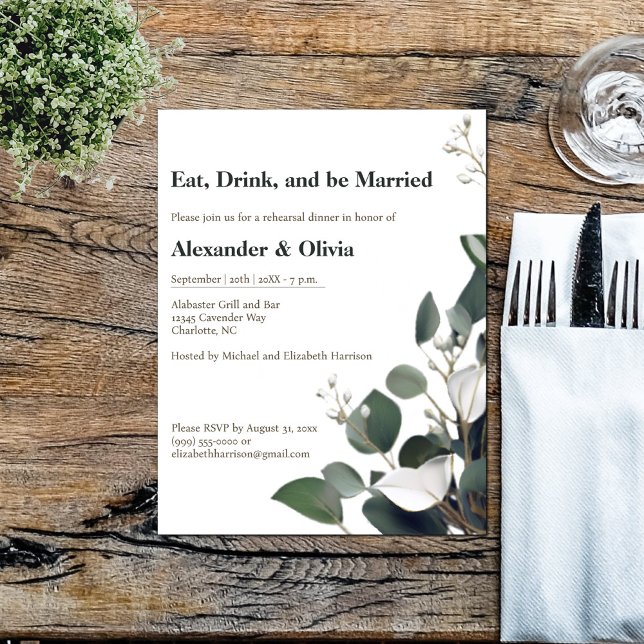 Invitation Dîner de répétition Mariage Eucalyptus moderne (Modern Eucalyptus Wedding Rehearsal Dinner Invitation)