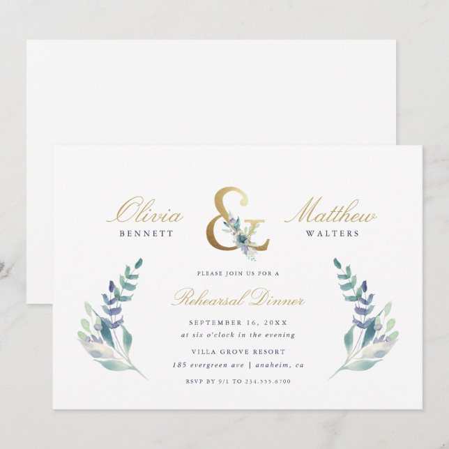 Invitation Dîner de répétition Mariage Floral de luxe Invitat (Devant / Derrière)