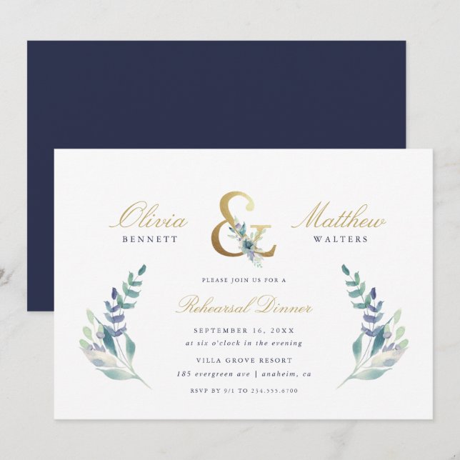Invitation Dîner de répétition Mariage Floral de luxe Invitat (Devant / Derrière)