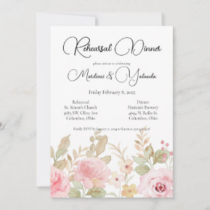 Invitation Dîner de répétition Mariage floral élégant