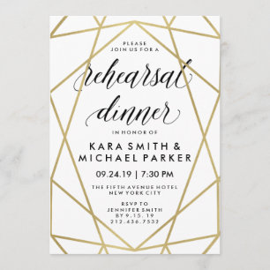 Invitation Dîner de répétition Mariage géométrique Glam Faux 