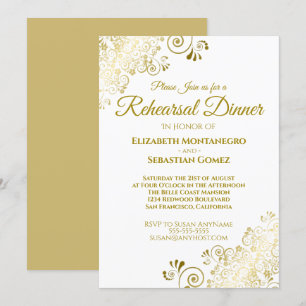 Invitation Dîner de répétition Mariage Gold Frills & Filigree