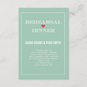 Invitation Dîner de répétition Mariage Green Red Heart Invita