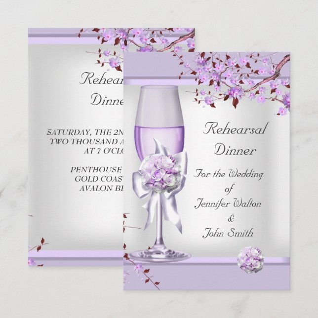 Invitation Dîner de répétition Mariage Lavande violette Lilac (Devant / Derrière)