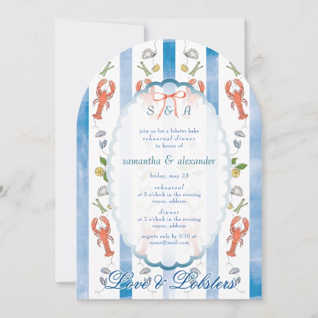 Invitation Dîner de répétition Mariage Love & Lobster Coquett (Devant)
