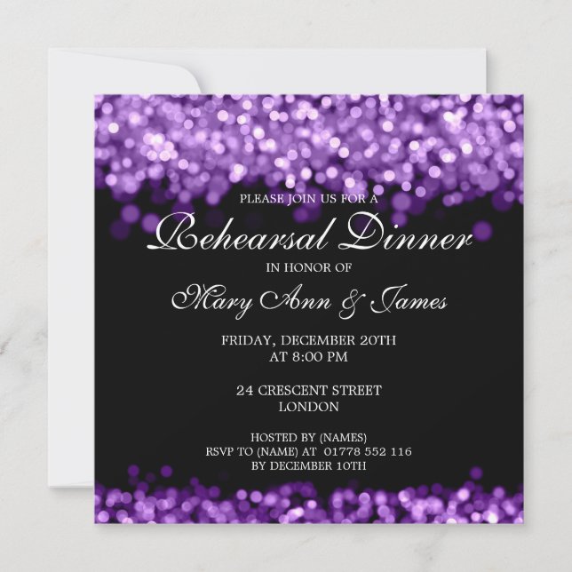 Invitation Dîner de répétition mariage Lumières violettes (Devant)