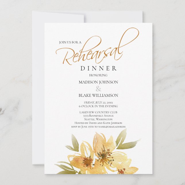 Invitation Dîner de répétition Mariage moderne Airy Jaune (Devant)