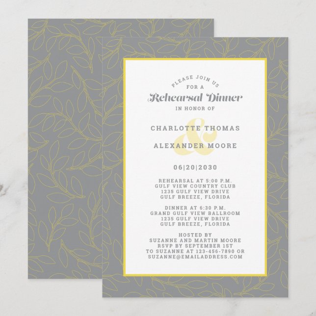 Invitation Dîner de répétition Mariage moderne Gris Abstrait (Devant / Derrière)