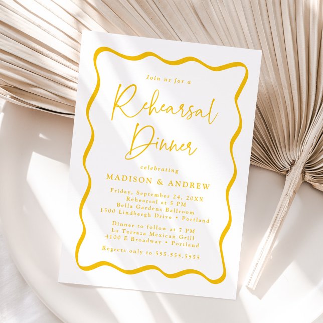 Invitation Dîner de répétition Mariage moderne Jaune Wavame (Créateur téléchargé)