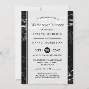 Invitation Dîner de répétition mariage moderne Marbre noir bl