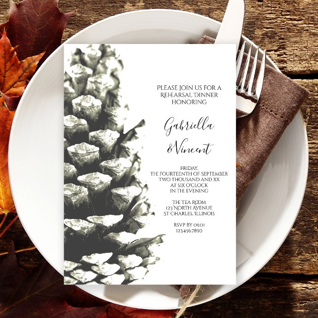 Invitation Dîner de répétition Mariage Natural Pine Cone Wood (Créateur téléchargé)