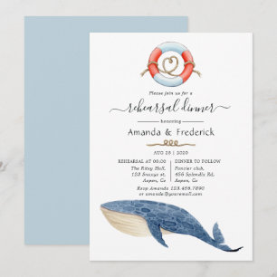 Invitation Dîner de répétition Mariage nautique de baleine