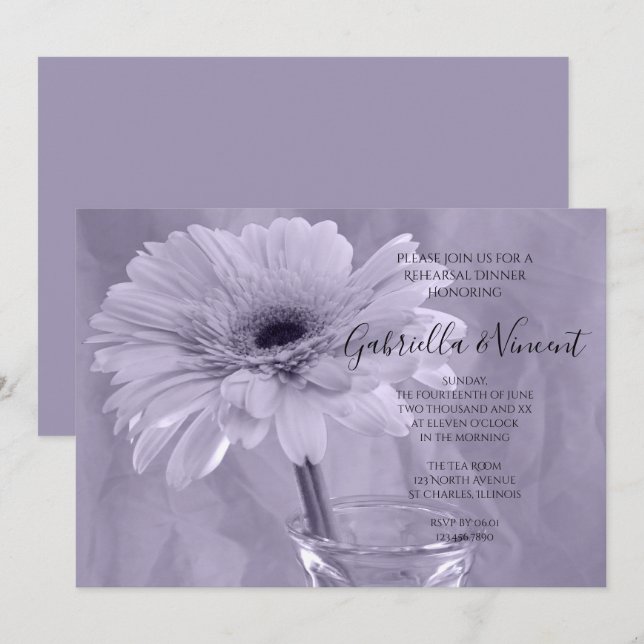 Invitation Dîner de répétition Mariage pâle pourpre teinté (Devant / Derrière)
