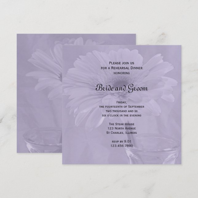 Invitation Dîner de répétition Mariage Pale Purple Gerber Dai (Devant / Derrière)