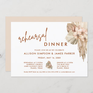 Invitation Dîner de répétition Mariage Pampas Grass Boho