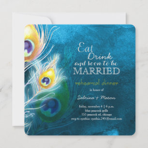 Invitation Dîner de répétition Mariage Peacock Blue Elegance