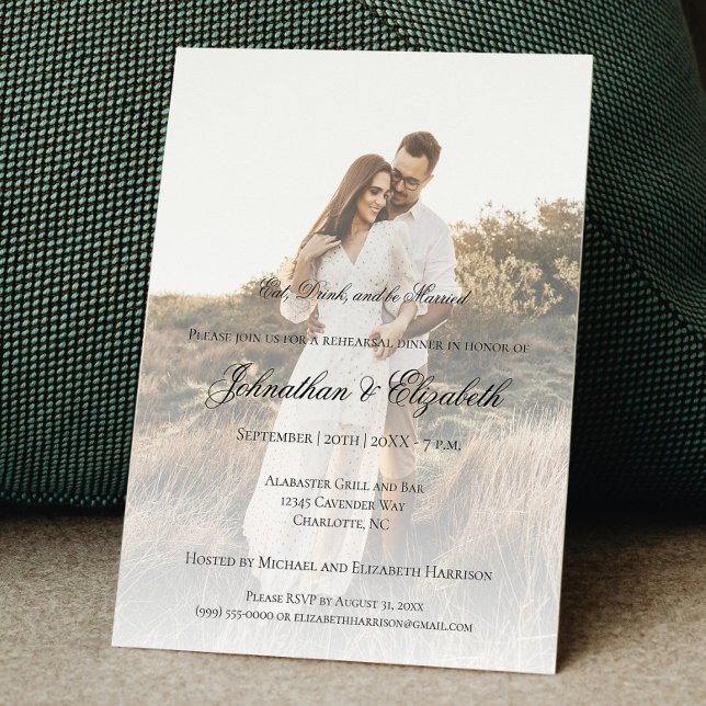 Invitation Dîner de répétition Mariage photo moderne et super (Modern Photo and Overlay Wedding Rehearsal Dinner Invite)