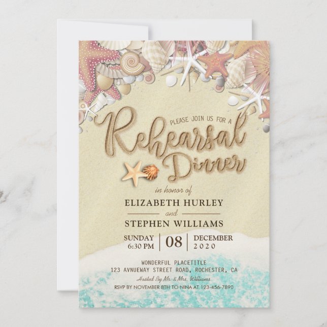 Invitation Dîner de répétition mariage Plage d'été (Devant)