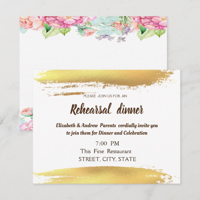 Invitation Dîner de répétition Mariage pour le pinceau de fle (Devant / Derrière)
