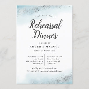 Invitation Dîner de répétition Mariage Romantic Blue Ombre